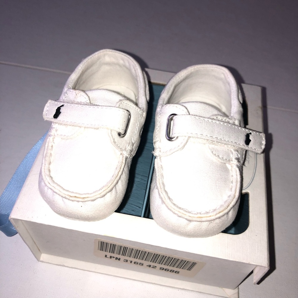 Ralph Lauren Infant White Moccasin Boat Shoes with Strap size 3